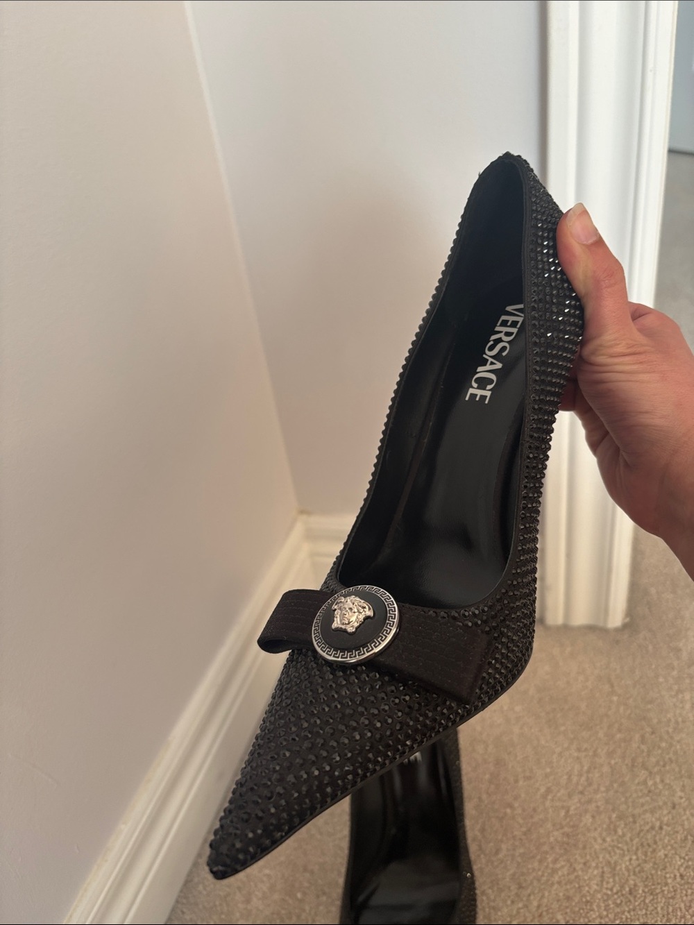 Versace Black Crystal-Embellished Pointed Toe Stiletto Pumps / authentic - Picture 4 of 5